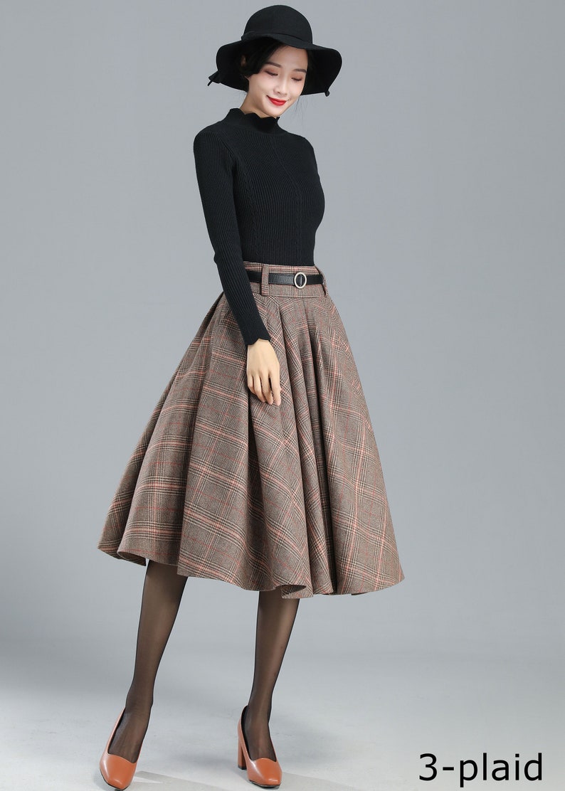 Winter Circle Wool Skirt, Wool Midi Skirt, High Waisted Skirt, Swing Wool Skirt, A Line Pleated Skirt, Full Skater Skirt, Flared Skirt 3110 3-plaid