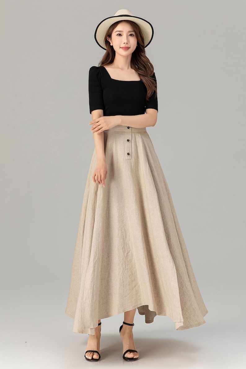 Linen Skirt, Long Skirt, Maxi Skirt, Beige linen Skirt, A-Line Linen Skirt, Swing Skirt, Women Linen Skirt, High Waist Skirt, Xiaolizi 4931 image 9