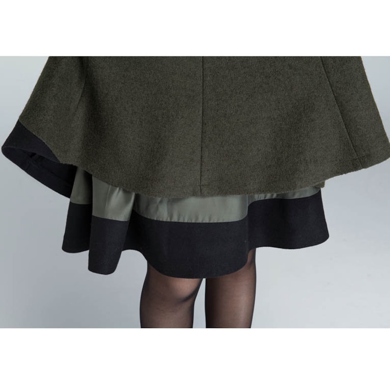 Winter Skater Wool Skirt Women, Wool Midi Skirt with Pockets, High Waist Layered Skirt, Patchwork Skirt, Wool Circle Skirt, Xiaolizi 1627 image 9