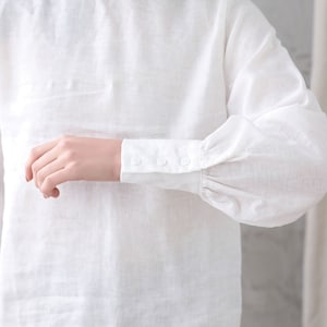 Women's white Linen Blouse, Plus Size Blouse, Minimalist Blouse, Long Sleeve Linen Blouse, Spring Summer Blouse, Custom Tops, Xiaolizi 3344 image 7