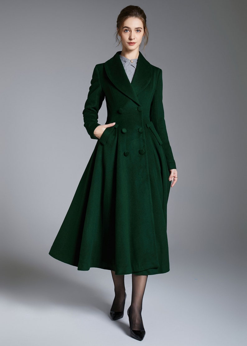 Green Long Wool Coat, Wool Princess Coat, Wool Coat Women, Winter Coat Women, A-Line swing Wool Coat, Warm Wool Coat, Handmade Coat 3881 image 1