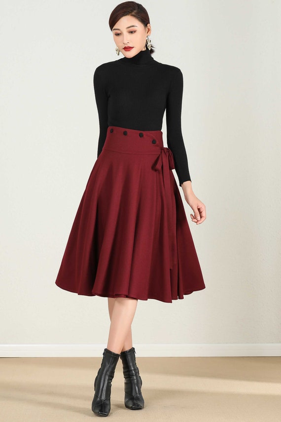Black high waisted midi skater skirt hot sale