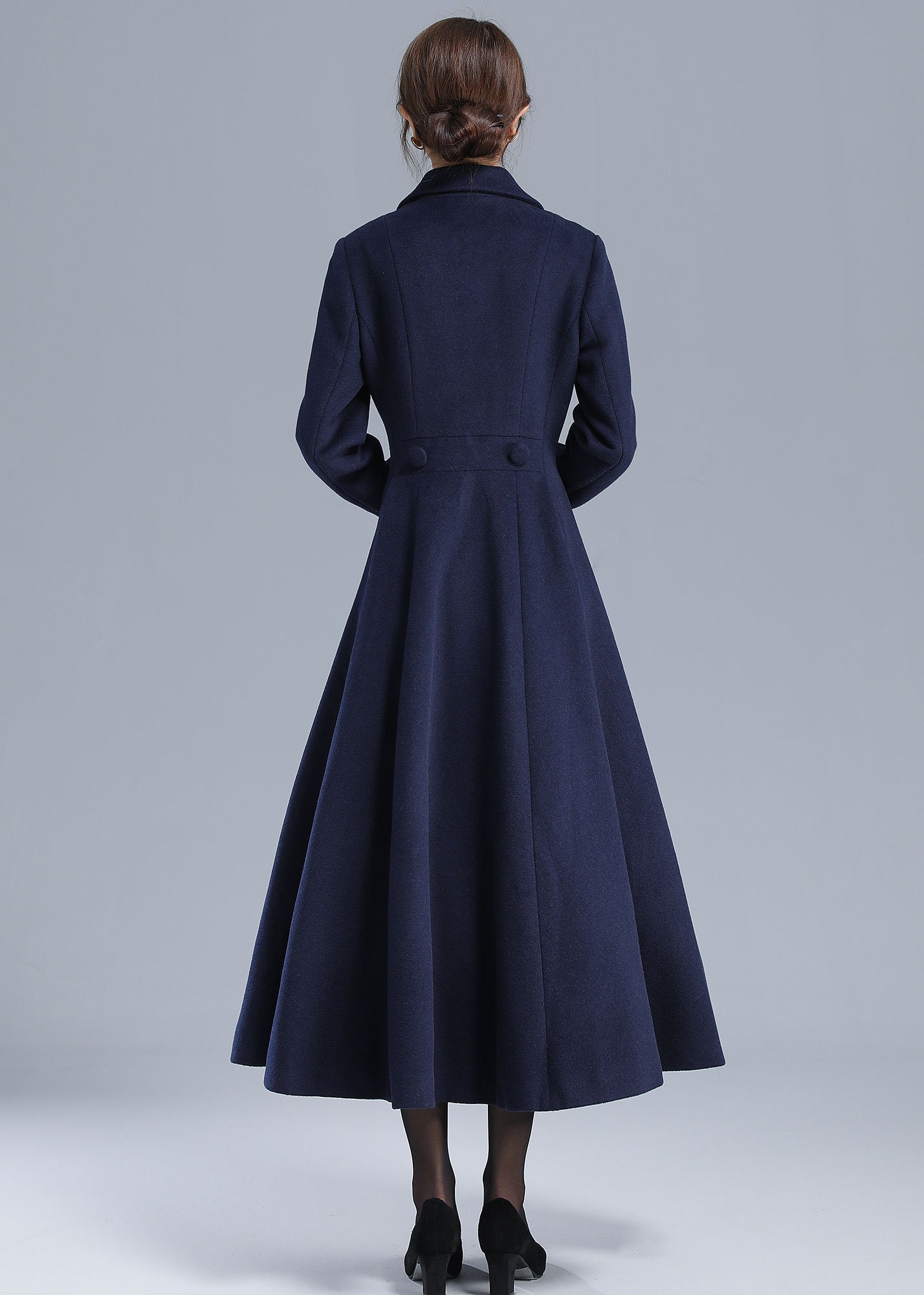 Women's Double Breasted Long Wool Coat, Vintage Inspired