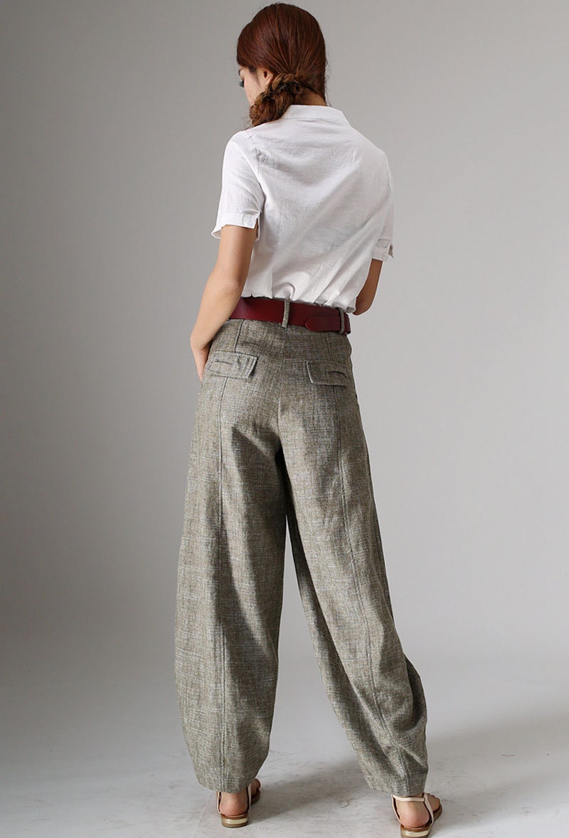 QLXDSD Linen Pants Women's Summer high Waist Pants Wide Leg Loose Baggy  Light Summer Pants Airy Leisure Pants (Color : Gray, Size : XX-Large)