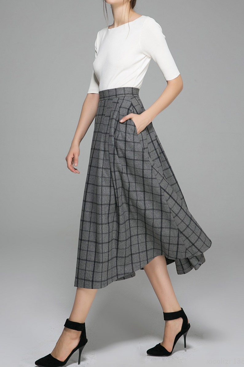 Gray Plaid skirt wool skirt midi skirt winter skirt womens | Etsy