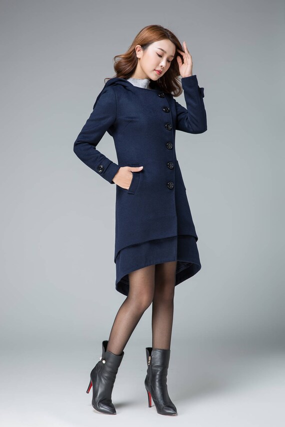 minimalist coat, navy coat, hooded coat, wool coat, winter coat, warm jacket 1842 minimalist coat, navy coat, hooded coat, wool coat, winter coat, warm jacket 1842