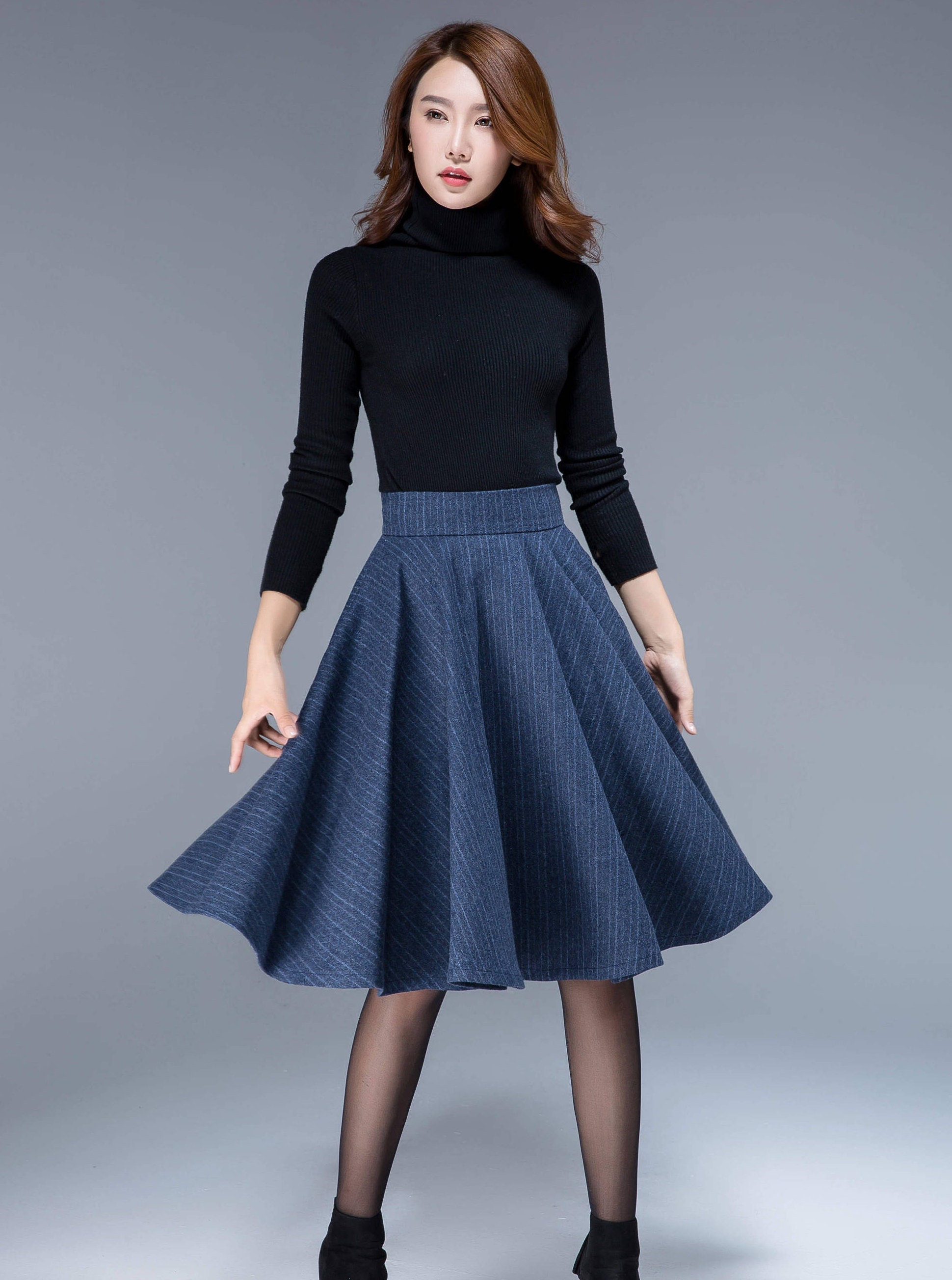 Wool skate skirt skate skirt mini skirt blue stripe skirt | Etsy