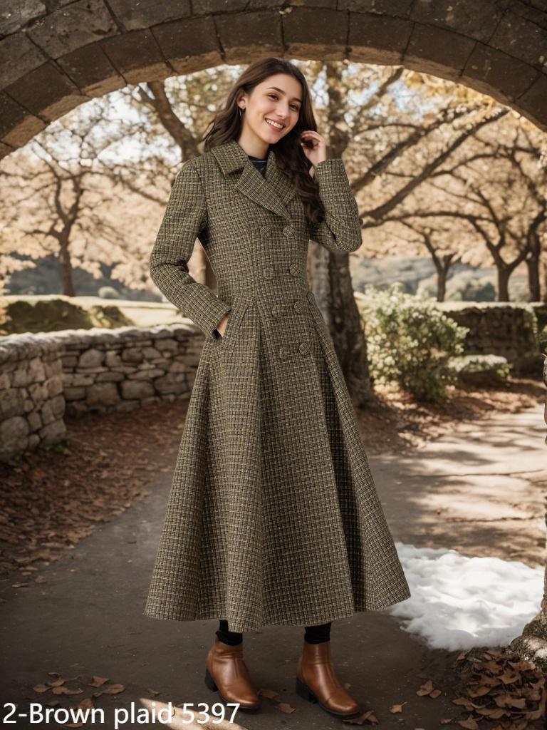 Plaid Long Wool Coat, Vintage Inspired Wool Coat, Winter Plaid Long Wool Coat, Vintage Inspired Wool Coat, Winter