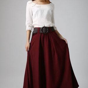 Burgundy skirt, linen skirt, maxi linen skirt, Asymmetrical skirt, women linen skirt, linen skirt pockets, women linen clothing 0910 image 8