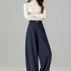 womens Linen baggy pants, Washed linen pants, Long linen pants, Summer pants, Loose Fitting Pants, Casual pant 0986 2 Navy blue