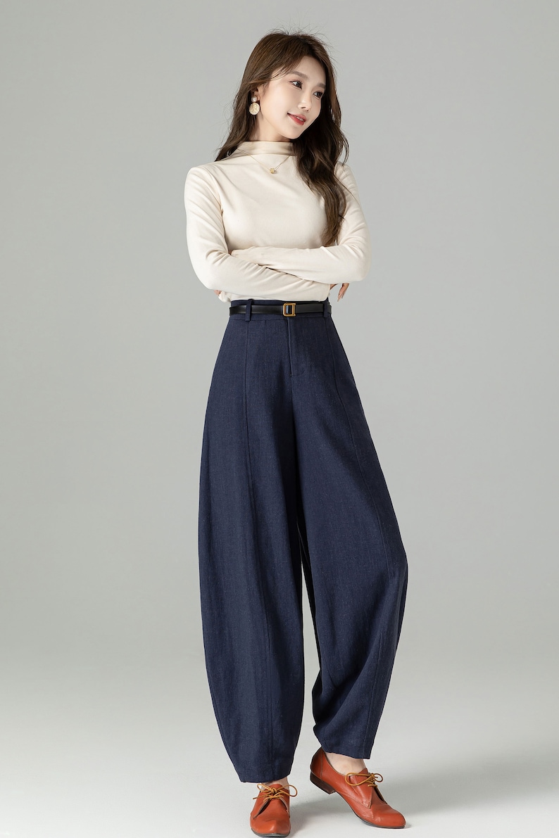 womens Linen baggy pants, Washed linen pants, Long linen pants, Summer pants, Loose Fitting Pants, Casual pant 0986 2 Navy blue