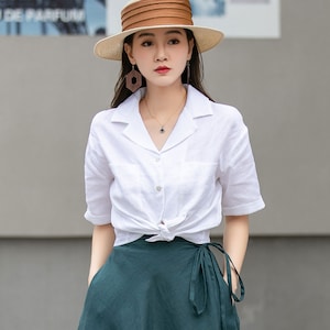 White Linen Shirt, Linen Tops for Women, Linen Button Down Shirt, Linen Shirt Women, Casual Womens Blouses, Linen blouse, Xiaolizi 4275#