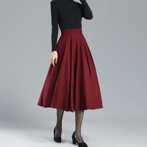 Burgundy Circle Wool Skirt Women, Wool Midi Skirt, High Waist Skirt ...