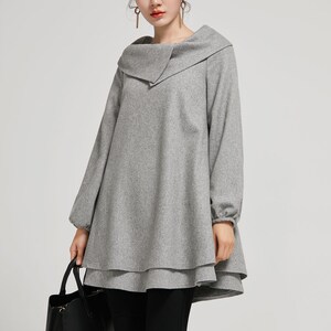 Abito in lana, abito grigio da donna, abito tunica invernale, tasche per abiti tunica, abiti da donna casual, abito autunnale, abito oversize, Xiaolizi 2310 immagine 5