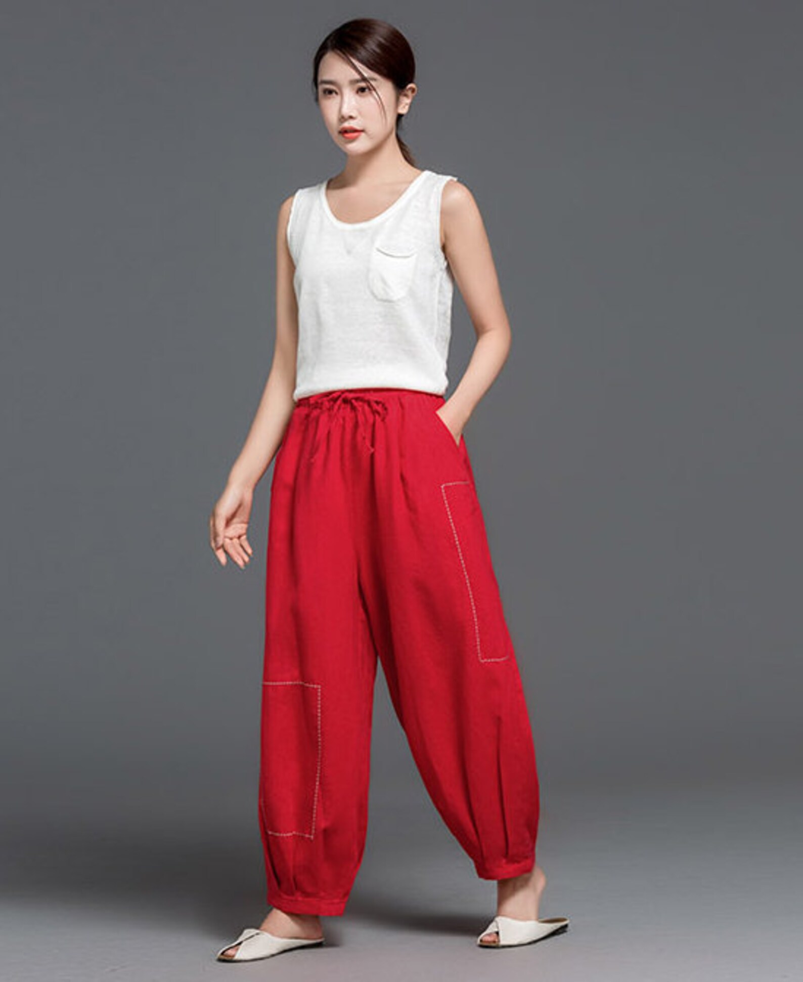 Linen Pants Linen baggy pants women Linen pants Washed Etsy