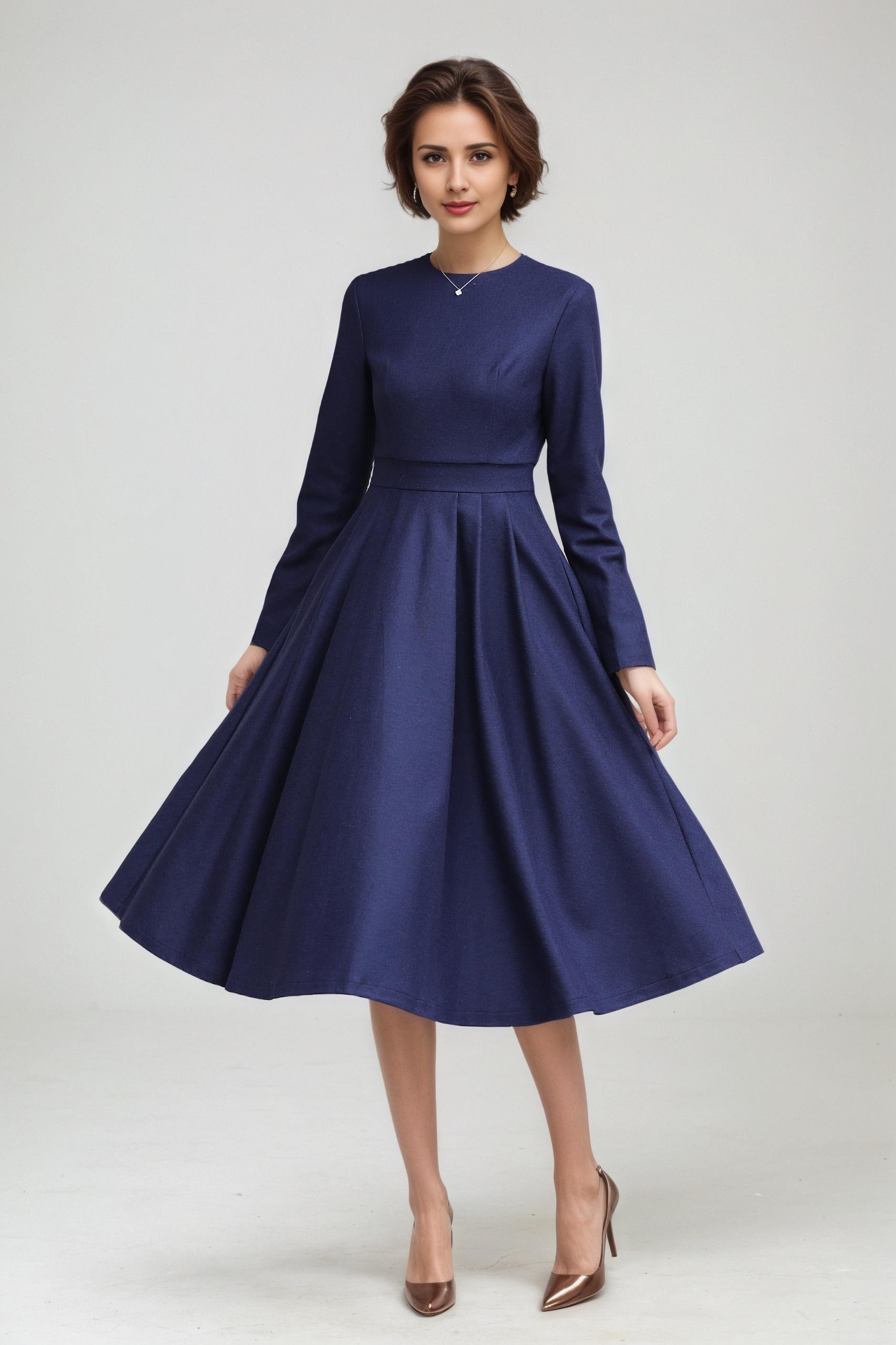 chinese dress ladies ZAPAKA Women Vintage Dress Black A line Long Sleeves 1950s Dress with Lace  – ZAPAKA NZ main image 0