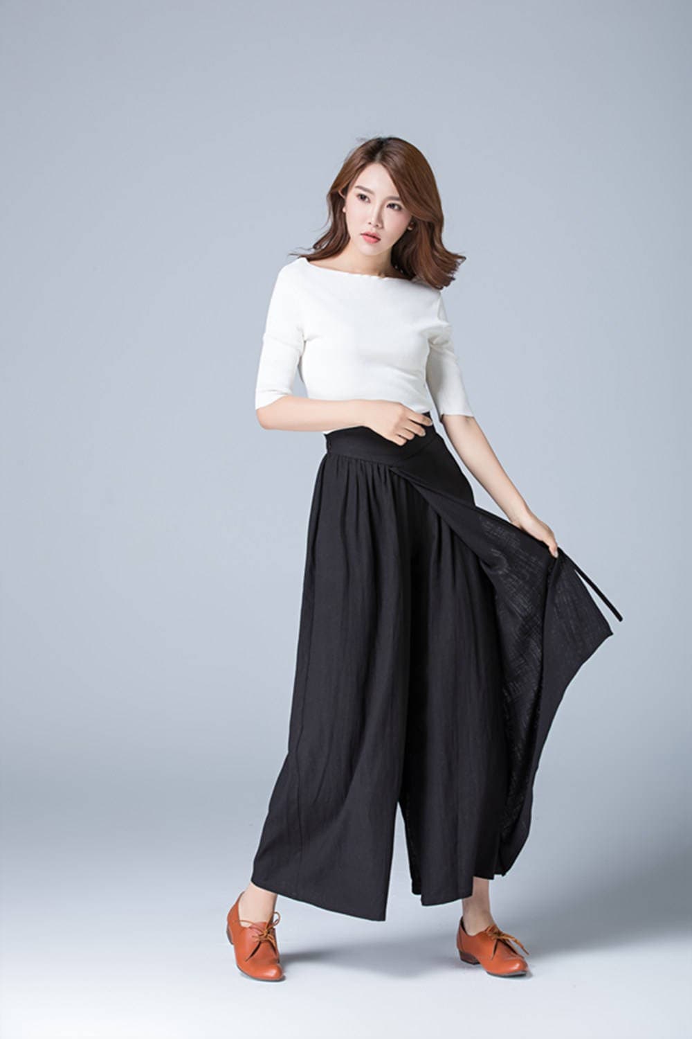 Linen Pants, Skirt Pants, Black Linen Pants, Wide Leg Pants Linen Pants, Skirt Pants, Black Linen Pants, Wide Leg Pants