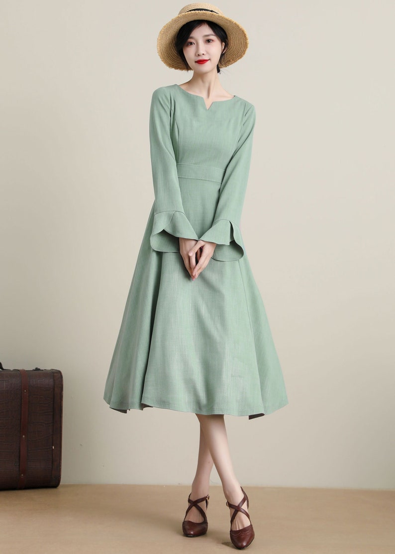 Women's Spring Summer Swing Dress, Long Sleeve Dress, Midi Dress, Fit ...