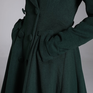 Green Long Wool Coat, Wool Princess Coat, Wool Coat Women, Winter Coat Women, A-Line swing Wool Coat, Warm Wool Coat, Handmade Coat 3881 image 8