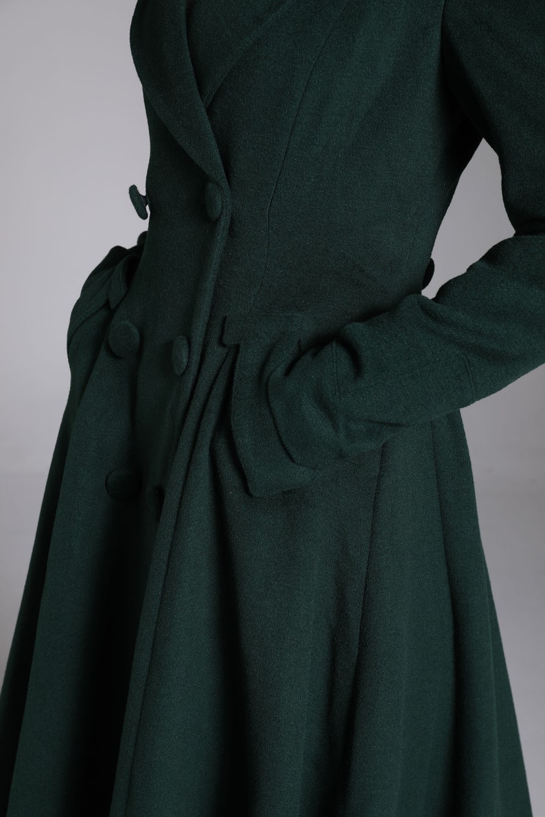 Green Long Wool Coat, Wool Princess Coat, Wool Coat Women, Winter Coat Women, A-Line swing Wool Coat, Warm Wool Coat, Handmade Coat 3881 image 8