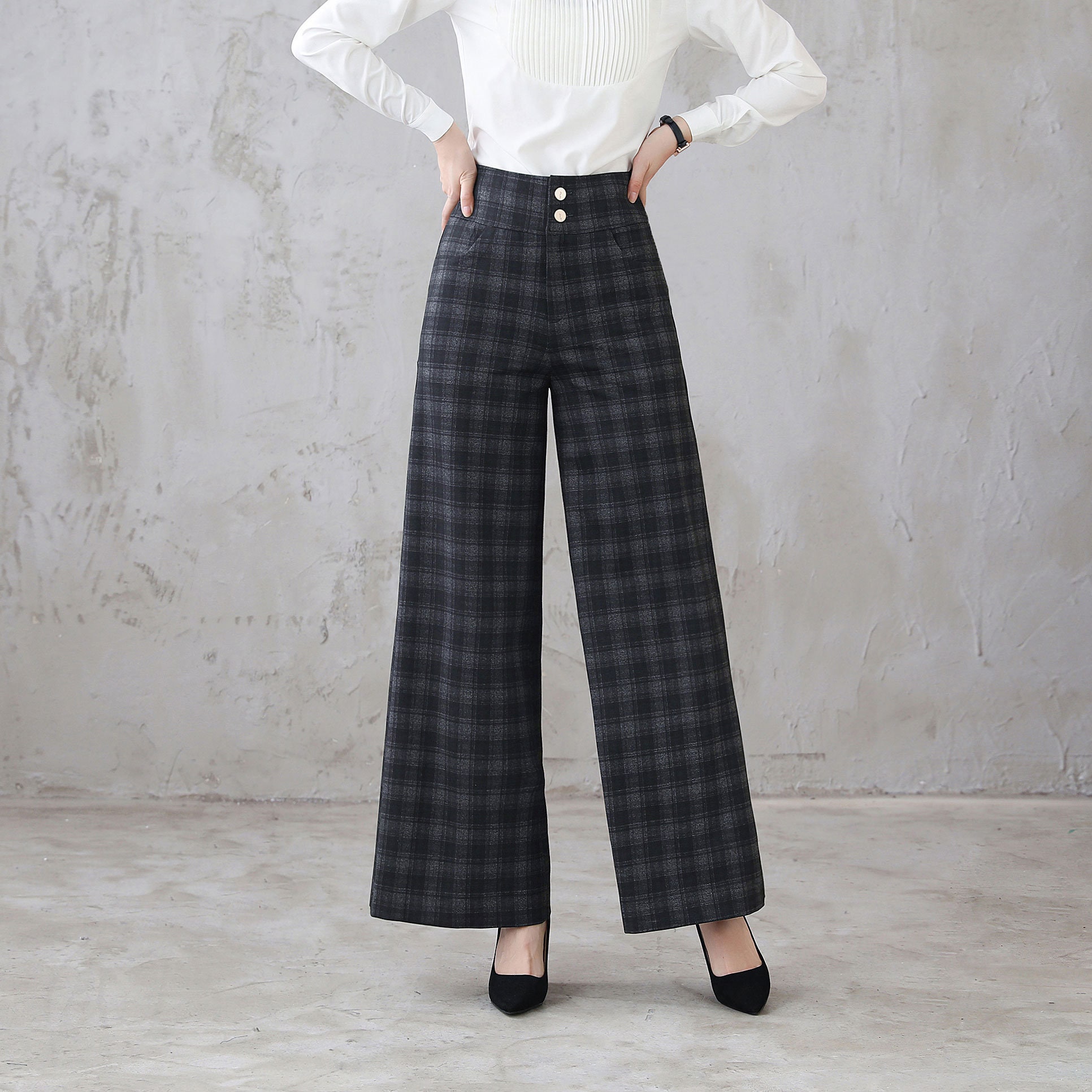 Vintage Soft Cotton Plaid Pants Women Plaid Pants Oversized Pants