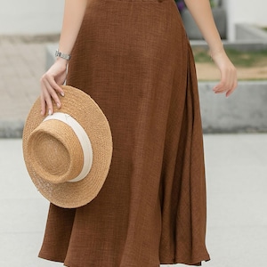 Office wear, Brown A Line Midi Skirt for women, Summer belted skirt with pockets, Work skirt, Date skirt, Custom made skirt, Xiaolizi 6047# image 5
