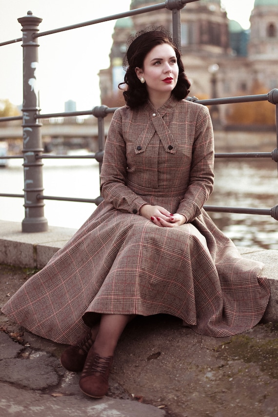 Ontslag nemen Behoefte aan moederlijk Vintage geïnspireerde jaren 1950 Geruite wollen jurk Lange - Etsy Nederland