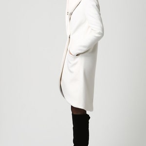 Wrap coat, wool coat, white coat, hooded coat, winter coat, short coat, womens coats, casual coat, mod clothing, custom made 1119 image 3