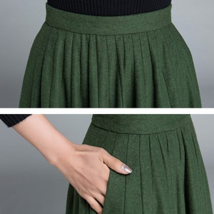 50s Green Long Wool Skirt, Wool Circle Skirt, Vintage Inspired Pleated Long Skirt, High Waist Skirt, Swing Skirt, Autumn Winter skirt 1641 image 7