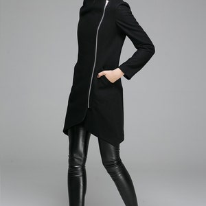 Women Black Asymmetrical Wool Jackets & Coats, Modern Warm Winter Coat, Ladies Double Collar Coat, Designer Clothing, Pea Coat Xiaolizi 1363 image 3