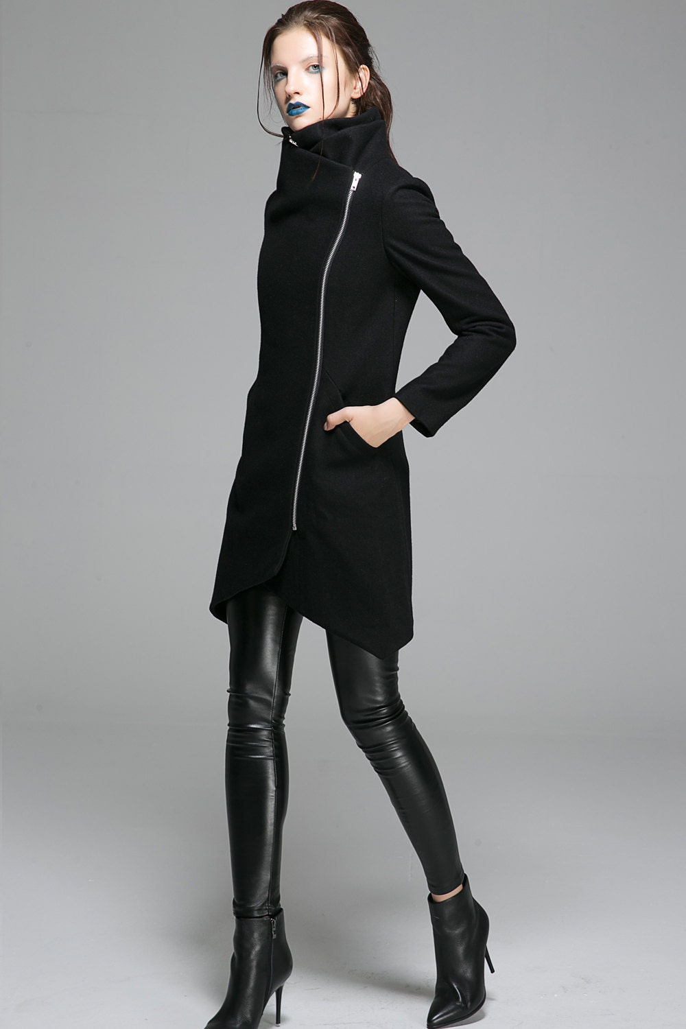 Luxury casual snow jackets coats black hooded asymmetric down jacket woman main image 1