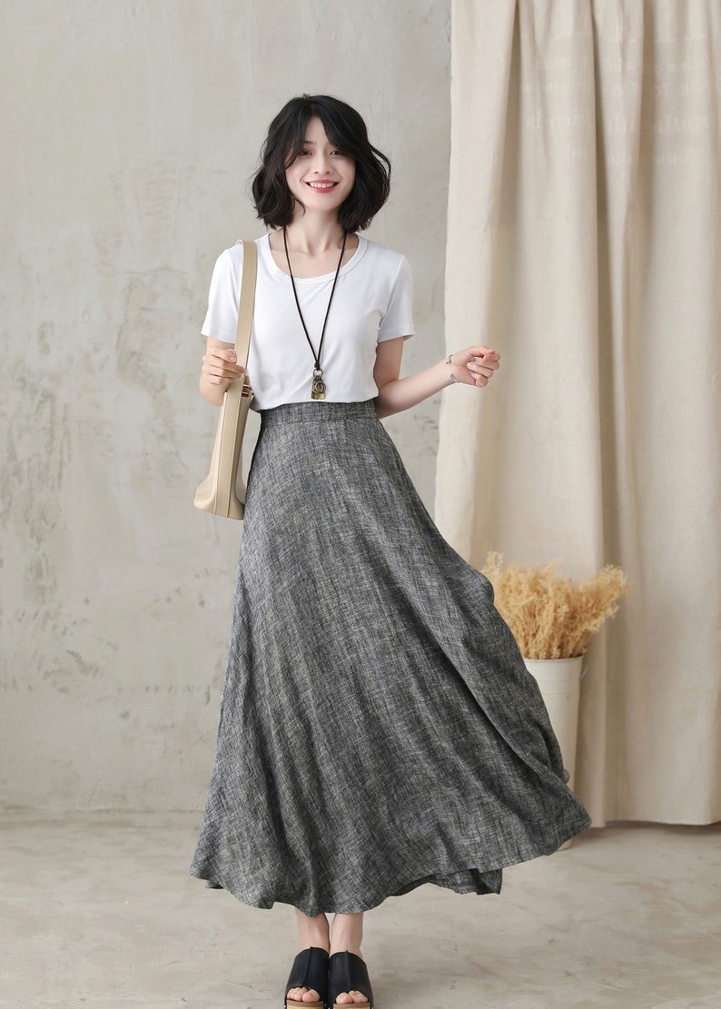 Long Linen Skirt, Grey Linen Maxi Skirt with pockets, A Line Full Skirt, Women's Summer Autumn Skirt, Minimalist skirt, Custom skirt 2822 image 1