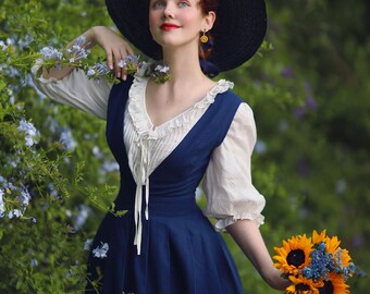 【直営・関税送料込】Mini apron dress in Linen Pinafore Apron Dress, Summer Midi Linen Dress
