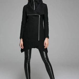 Women Black Asymmetrical Wool Jackets & Coats, Modern Warm Winter Coat, Ladies Double Collar Coat, Designer Clothing, Pea Coat Xiaolizi 1363 image 5