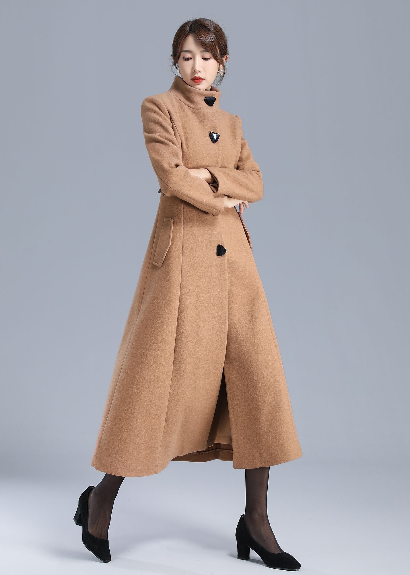 Long Camel Wool Coat Women A-line Wool Coat Single Breasted - Etsy