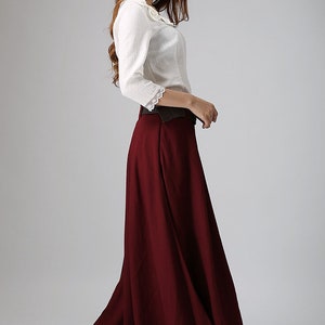 Burgundy skirt, linen skirt, maxi linen skirt, Asymmetrical skirt, women linen skirt, linen skirt pockets, women linen clothing 0910 image 4