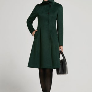 Emerald Green coat, Vintage Inspired Classic Wool Coat, Winter coat women, wool coat Women, Long sleeve coat, A Line wool coat 2313 image 2