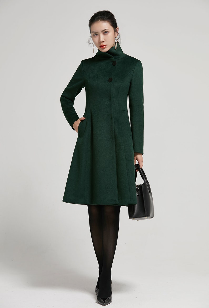 Emerald Green coat, Vintage Inspired Classic Wool Coat, Winter coat women, wool coat Women, Long sleeve coat, A Line wool coat 2313 image 2