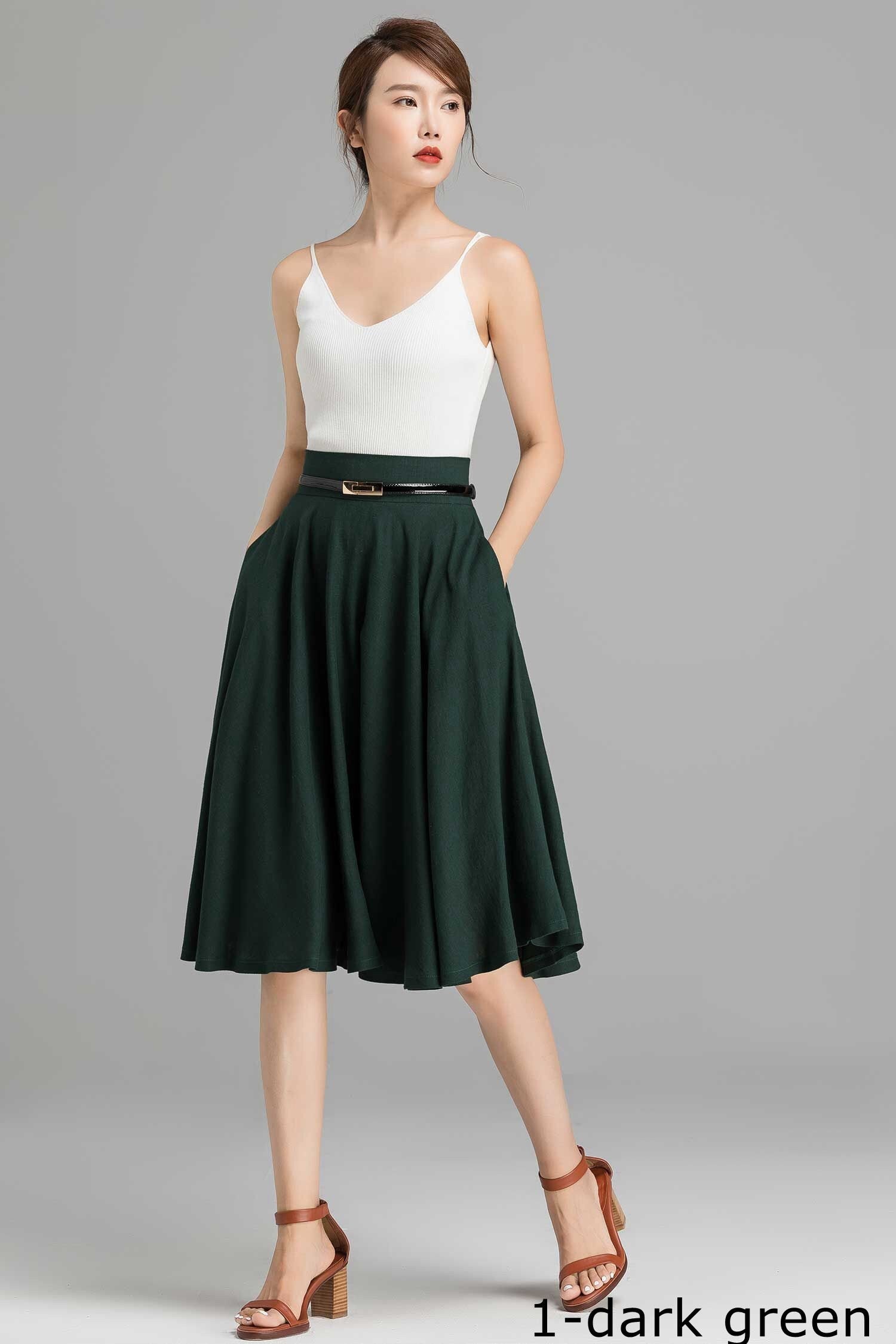 1950s Green Midi Skirt Linen Full Circle Skirt High Waisted - Etsy
