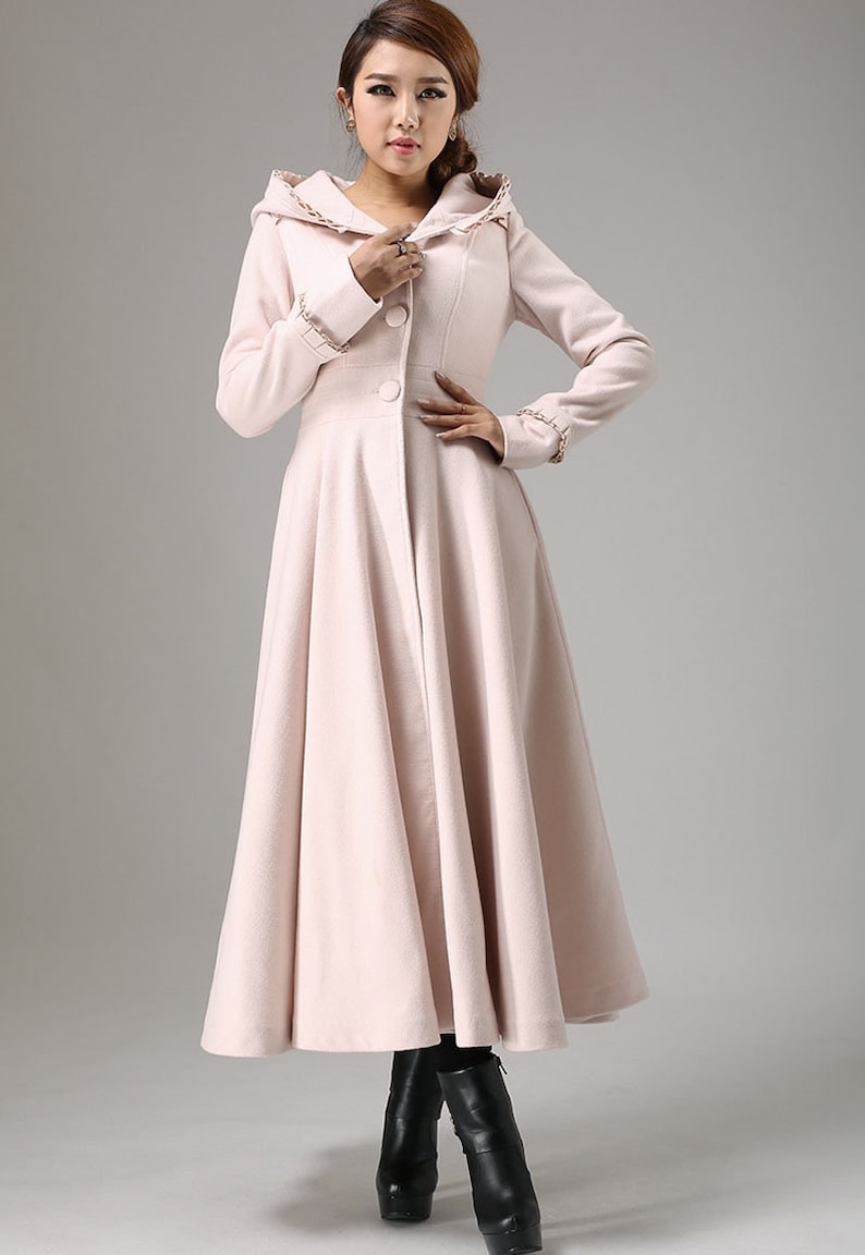 ruffle coat gray coat hooded coat womens coat Coat dress wool coat Made to order trench coat handmade coat 1369# long coat