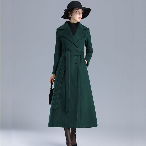 Double breasted Green Wool Coat Women 3203 Double breasted Green Wool Coat Women 3203