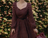 Plaid Wool Long Dress, Long Sleeve Wool Dress 4139 Plaid Wool Long Dress, Long Sleeve Wool Dress 4139