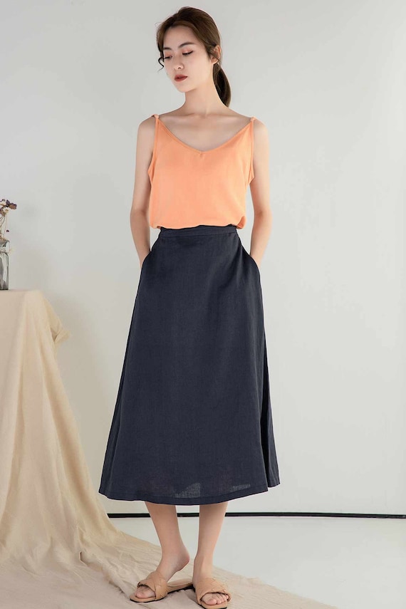 Elastic Waist Straight Linen Skirt For Women 2396 Elastic Waist Straight Linen Skirt For Women 2396