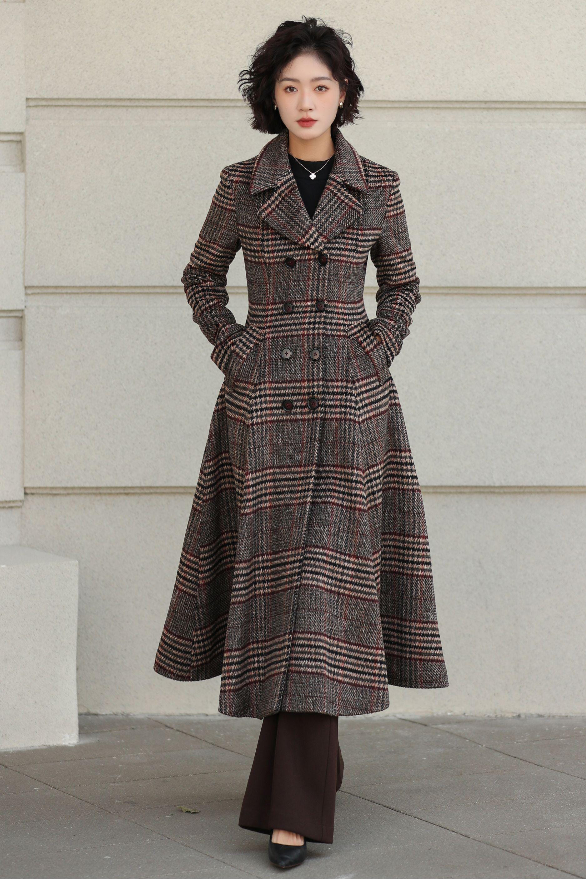 Plaid Wool Midi Coat: Vintage Inspired Fit and Flare, Custom