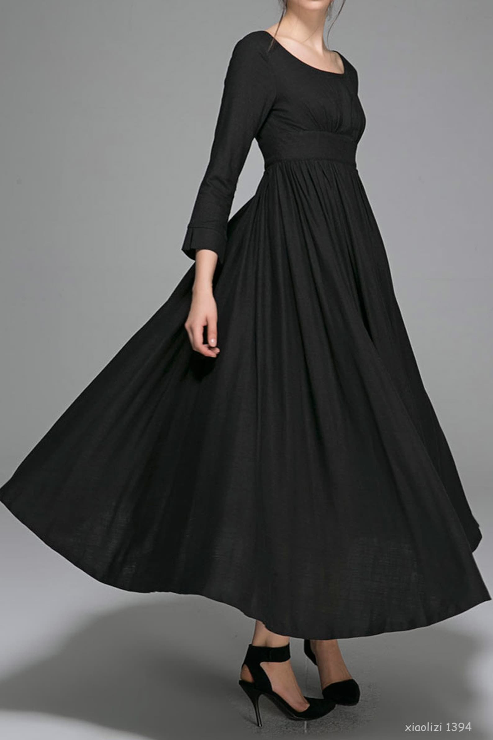 Empire Waist Dress Vintage Style Maxi Dress Black Linen - Etsy