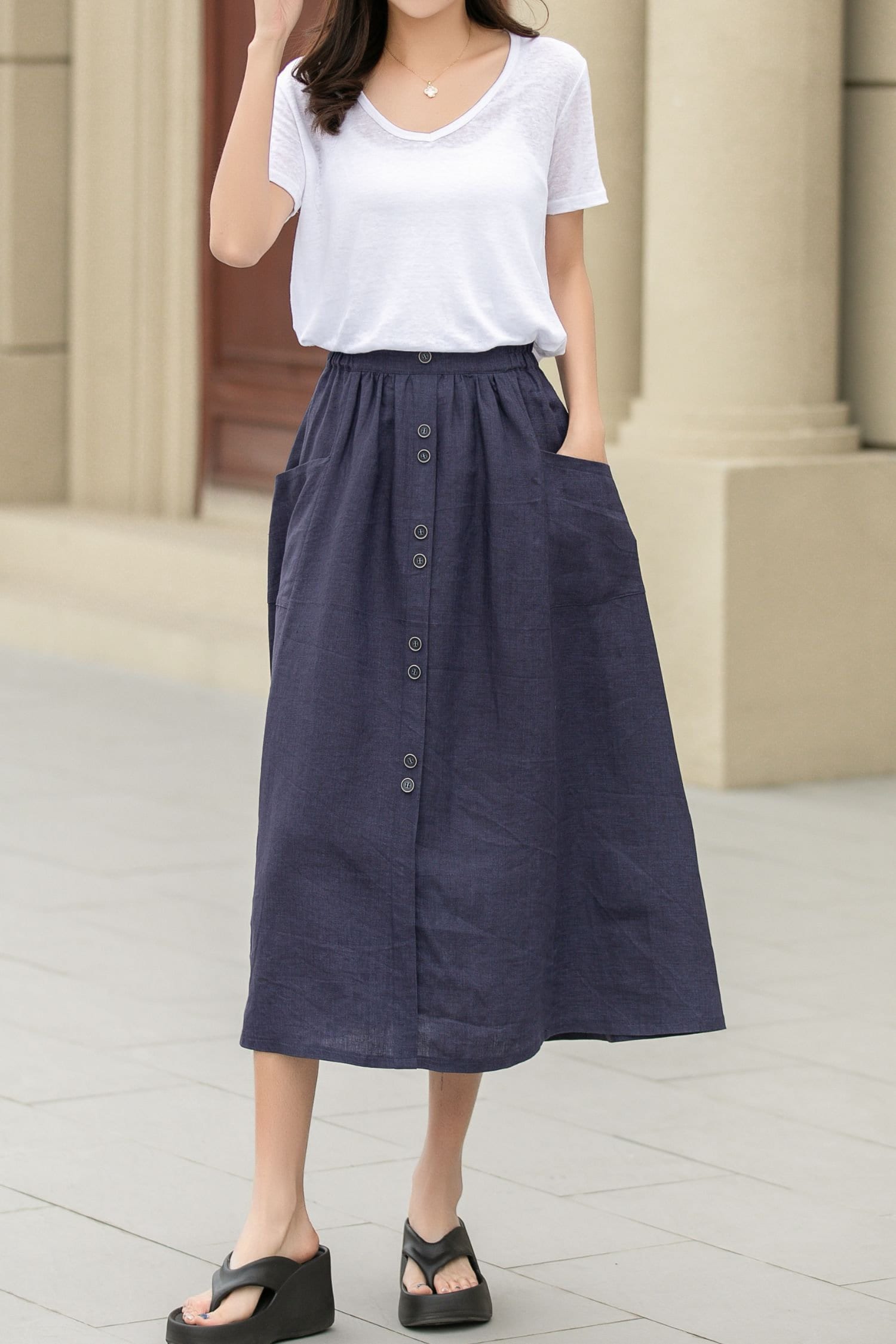 【suzen】Lenny Button Low-Waist Skirt suzen】Lenny Button Low-Waist Skirt (suzen/ミニスカート