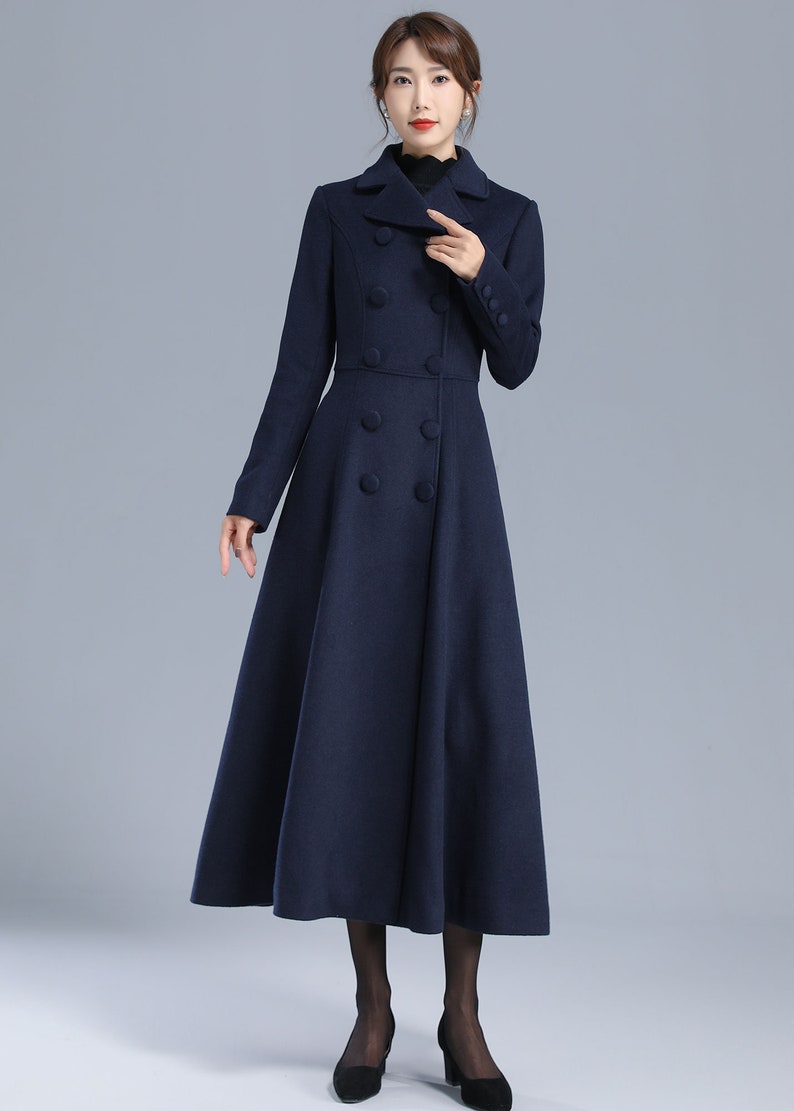 Long Wool Coat Women Blue Coat Double Breasted Maxi Winter - Etsy