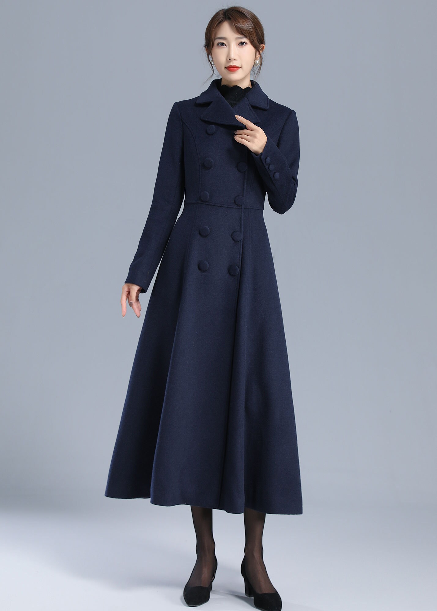 Long Wool Coat Women, Blue Coat, Double Breasted Maxi Winter
