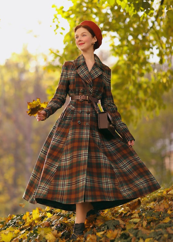Vintage Plaid Long Winter Wool Coat 4730 Vintage Plaid Long Winter Wool Coat 4730