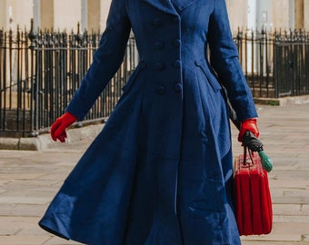 Long Wool Coat, Blue Wool Coat, Winter Coat Women, Wool Coat